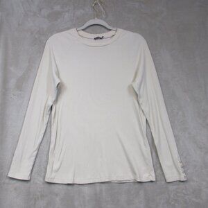 J. McLaughlin Pullover Ribbed Top Crew Neck Long Sleeve Ivory Button Size Large